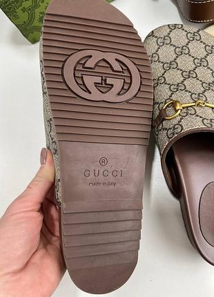Тапочки бежевые канва кожа брендовые в стиле гучи