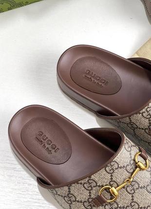 Тапочки бежевые канва кожа брендовые в стиле гучи