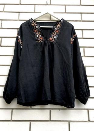 Чорна блуза з вишивкою, сорочка в етностику, вишиванка, бавовна st.michael8 фото