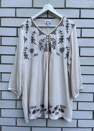 Блуза вышиванка, рубашка с вышивкой, вискоза-жатка, этно, стиль бохо, afibel, большой размер