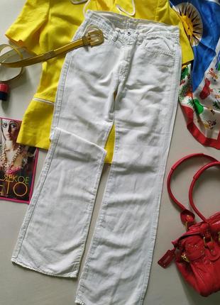 Білі вінтажні довгі прямі брюки, полегшені джинси, тонкий бавовна, льон, висока талія2 фото