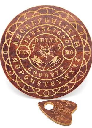 Спиритическая доска "ouija"(d=36,5см×0,8см),темная, резная,покрыта патиной и лаком