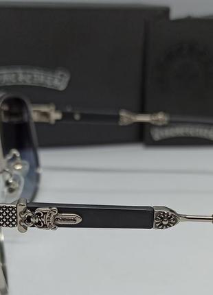 Chrome hearts чоловічі сонцезахисні окуляри сіро блакитний градієнт в сріблястому металі4 фото