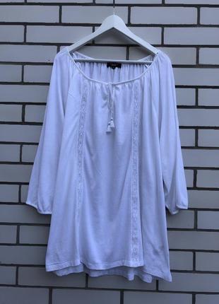 Белая вышиванка,блузка с кружевом в этно-бохо стиле большого размера new look