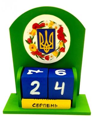 Вічний календар "квітуча україна" (155х142х60 мм),дерев'яний розписаний вручну2 фото