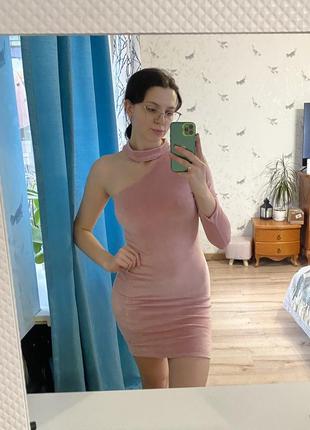 Сукня на одне плече плаття на один рукав замшеве мʼяке з чокером s