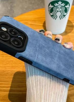 Стильний шкіряний протиударний чохол на айфон 13, чохол-накладка на телефон синій, чехол для iphone case