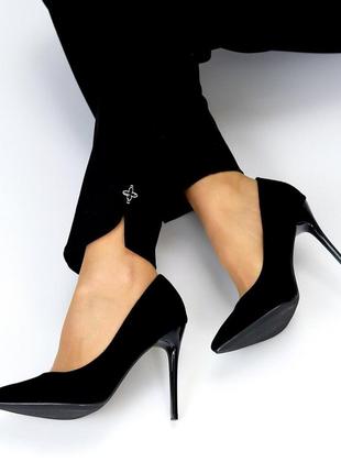 Туфли женские экозамша кольры в ассортименте беж,черный,электрик, фуксия2 фото