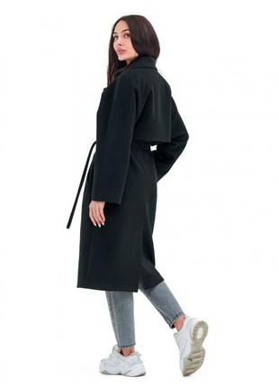 Пальто женское демисезонное, кашемировое, шерстное, однотонное, черное9 фото