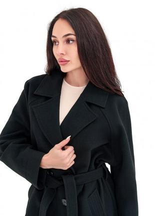 Пальто жіноче демісезонне, кашемірове, шорстке, однотонне, чорне8 фото