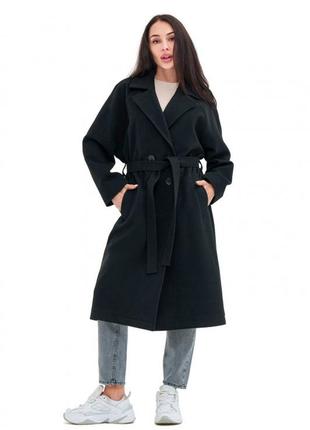 Пальто жіноче демісезонне, кашемірове, шорстке, однотонне, чорне7 фото