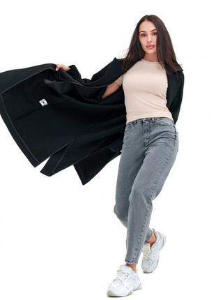 Пальто женское демисезонное, кашемировое, шерстное, однотонное, черное10 фото