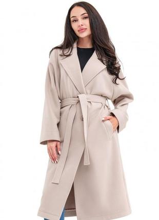 Пальто женское демисезонное, кашемировое, шерстное, однотонное, бежевое4 фото