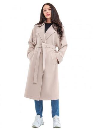 Пальто женское демисезонное, кашемировое, шерстное, однотонное, бежевое1 фото