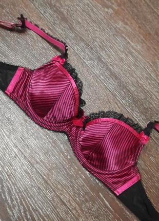 Брендовый красивый бюстгалтер с кружевом в полоску р.32 b 70 b от ann summers,косточки, поролон1 фото