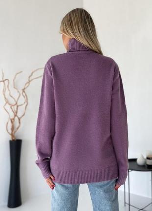 Сиреневый свитер объемной вязки3 фото