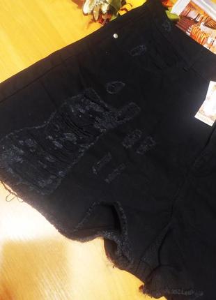 Нереально крутящие джинсовые шорты рванки воо-ноо черный женккие шорты батал 22/50 новые с этикеткой3 фото