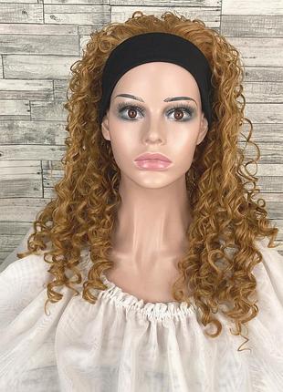 Парик русый кудрявый без челки женский из термоволокна афро с повязкой резинкой
