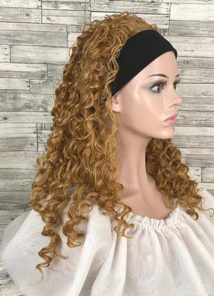 Парик русый кудрявый без челки женский из термоволокна афро с повязкой резинкой