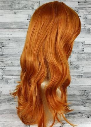 Парик рыжий медный оранжевый длинный волнистый с длинной челкой женский для женщин...