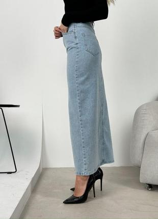 Длинная прямая джинсовая юбка с поясом4 фото