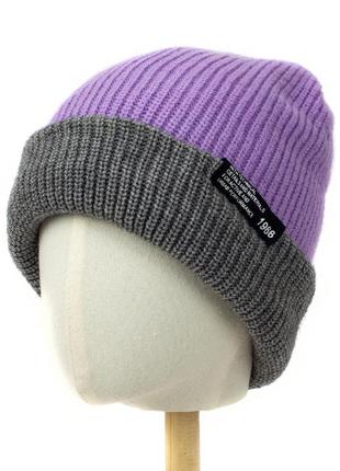 Шапка вязаная двухсторонняя corze hc2003 фиолетовая с серым