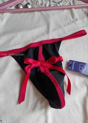 Мужские трусы стринги черные с красной резинкой и бантом открыты с доступом эрлтические