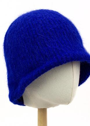 Вязаная шапка-панама из шерсти кролика corze hc5005 синяя3 фото