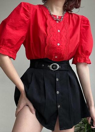 Блуза красная винтаж ретро фонарики буфы