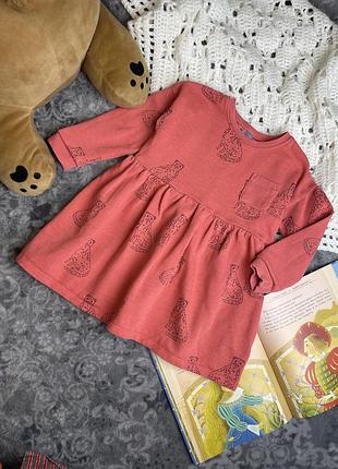 1+1=3 🔥утепленное платье next 2-3 92-98 красное коралловое с длинным рукавом теплое реглан леопарды