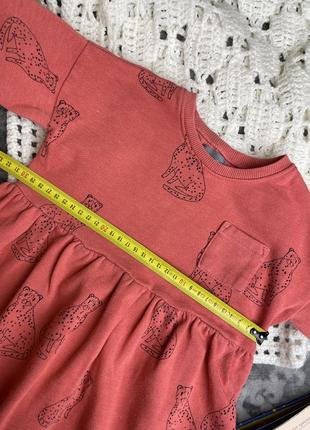 Утепленное платье next 2-3 92-98 красное коралловое с длинным рукавом теплое платье реглан принт леопарды3 фото