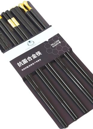 Палочки для еды kangju набор 5 пар чёрные с золотом пластик bm
