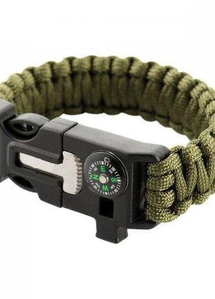 Paracord брасліт з віскорем, компасом та свистком олива /\