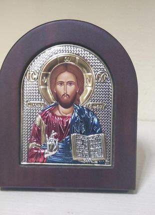 Греческая икона silver axion иисус христос цветной ep2-001xag/p/c 9х10 см