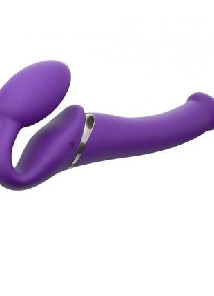 Безремінний страпон з вібрацією strap-on-me vibrating violet m, діаметр 3,3 см, пульт дк, регульован