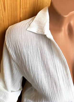 Распродажа стильная белая жатая туника рубашка из хлопка2 фото