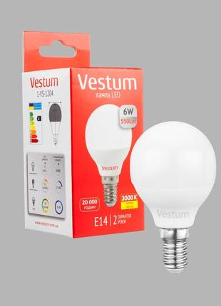 Світлодіодна лампа vestum g45 6w 3000k 220v e14 1-vs-12043 фото
