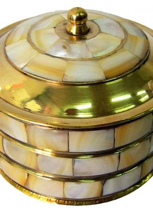 Шкатулка бронзовая с перламутром (d-7,h-7 см)