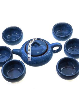 Сервиз керамический синий (чайник - 200мл., чашка - 60мл.)(27х21х7 см)