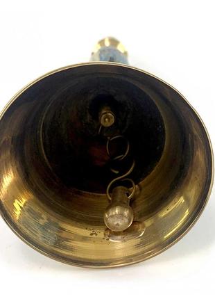 Дзвіночок з ручкою з малюнком бронзовий "павичі на блакитному тлі" (18х7,6 см)5 фото