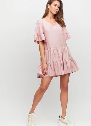 Платье трапецевидного кроя с воланами из приятной на ощупь ткани