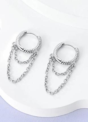 Серьги кольца маленькие серебро silver_pandora цепочка