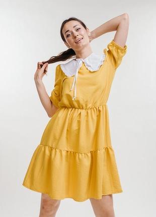 Короткое летнее платье свободного кроя с съемным воротничком1 фото