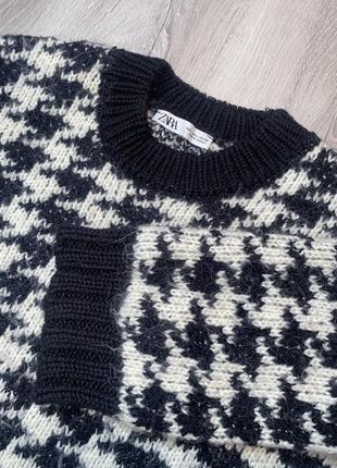 Кофта джемпер оверсайз у принт гусяча лапка zara, l-xl4 фото