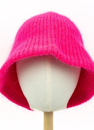 Вязаная шапка-панама из шерсти кролика corze hc5001 розовая2 фото