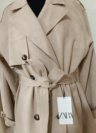 Zara тренч плащ зі штучної замші трендовий базовий оверсайз5 фото