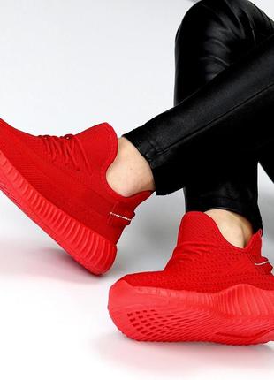 Кросівки в сітку текстильні зручні легкі на кожен день червоні4 фото