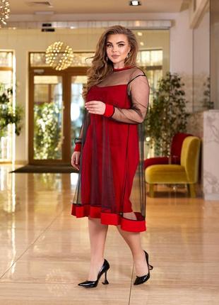 Женское нарядное платье красного цвета  батал с 50 по 60 размер3 фото