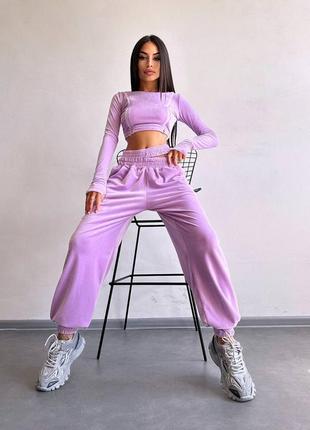 Костюм комплект велюр топ и брюки с двойной резинкой