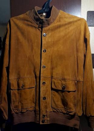 Шикарная замшевая куртка бомбер, кожаная винтажная куртка2 фото